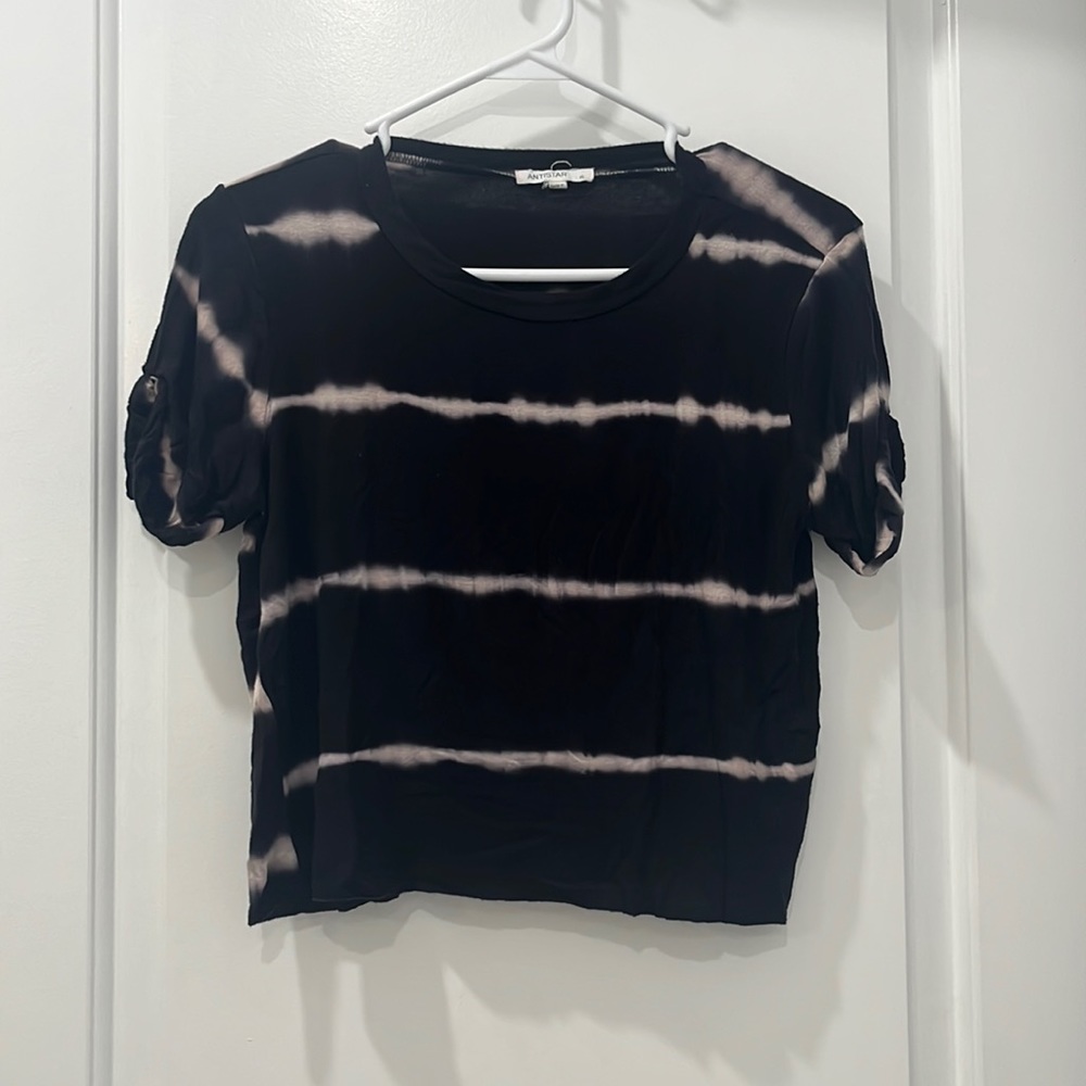 Tye dye crop top black and tan- super soft- size XS